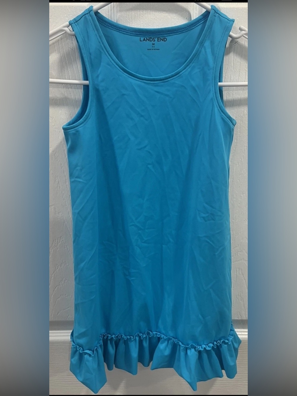 Lands' End Girls Swim Cover Up Size 5-6 Blue Ruffle Hem UPF Beach Pool